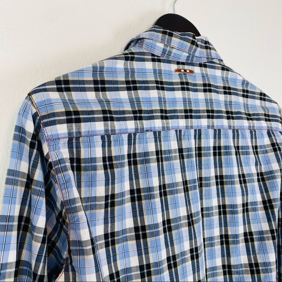 NAPAPIJRI Men’s Plaid Print Blue Black Button Down Shirt Small - Picture 11 of 16